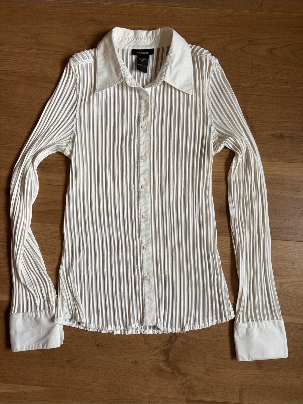 VINTAGE Y2K Express White Pleated Button-Down Sheer Blouse